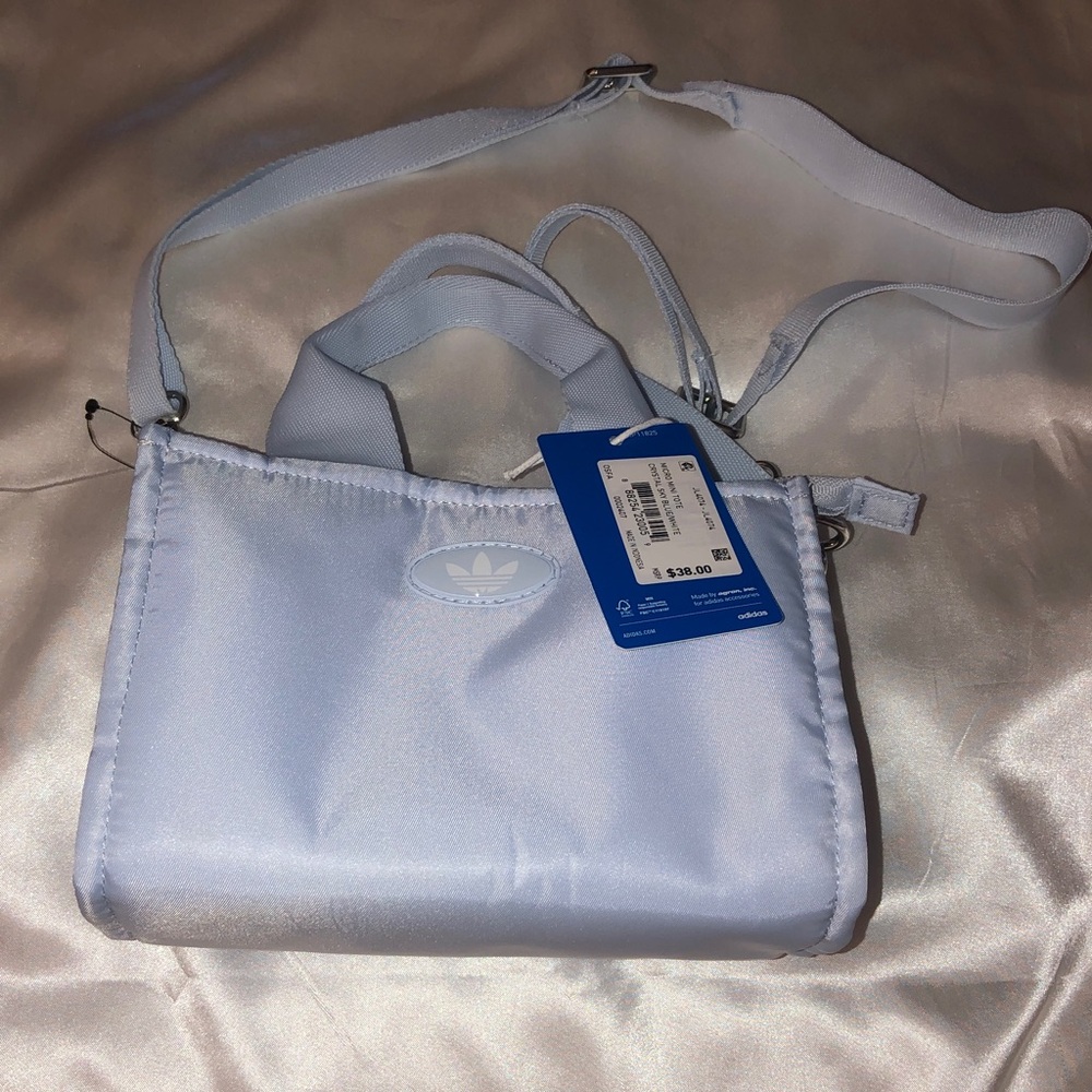 adidas 100% Polyester Crystal Sky Blue & White Micro Mino Tote + Strap NWT